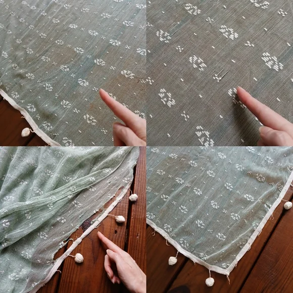 True antique vintage 1930's 40's mint green pom pom curtains 60 x 79